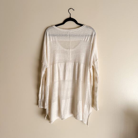 Free People White Striped Wild Horses Boho Lagenlook Henley Blouse Medium - Picture 6 of 8